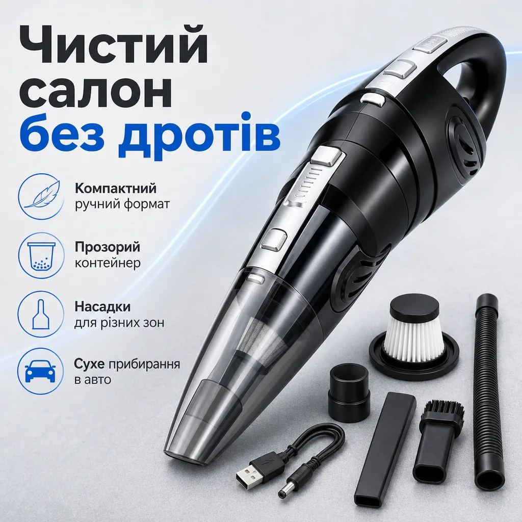 Бездротовий автопилосос для чистого салону