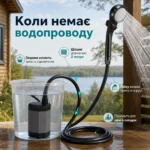 Акумуляторний портативний туристичний душ із насосом — зображення 3