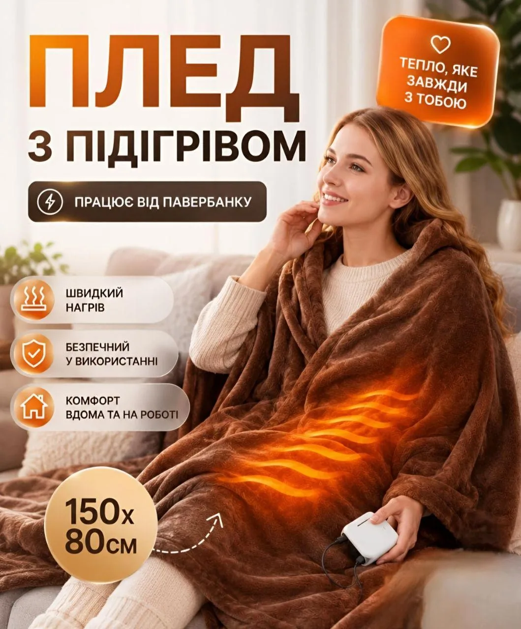 Електричний плед-пончо з USB-підігрівом — зображення 17