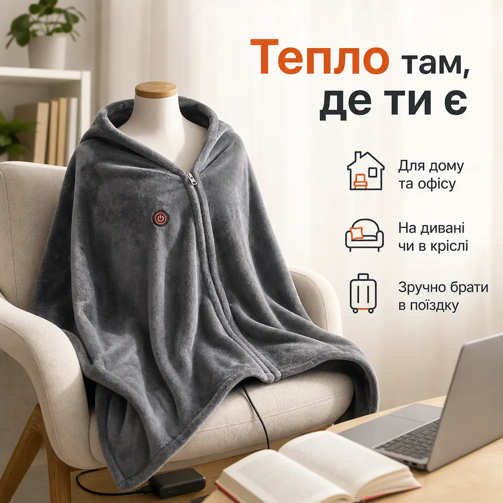 Електричний плед-пончо з USB-підігрівом — зображення 6