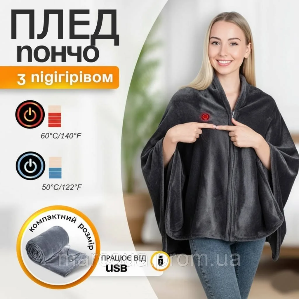 Електричний плед-пончо з USB-підігрівом — зображення 7